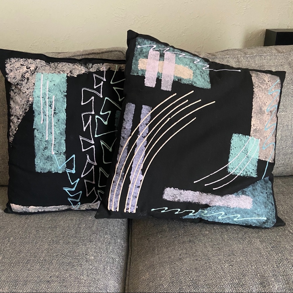 2 Hand Painted Decorative Accent Pillow